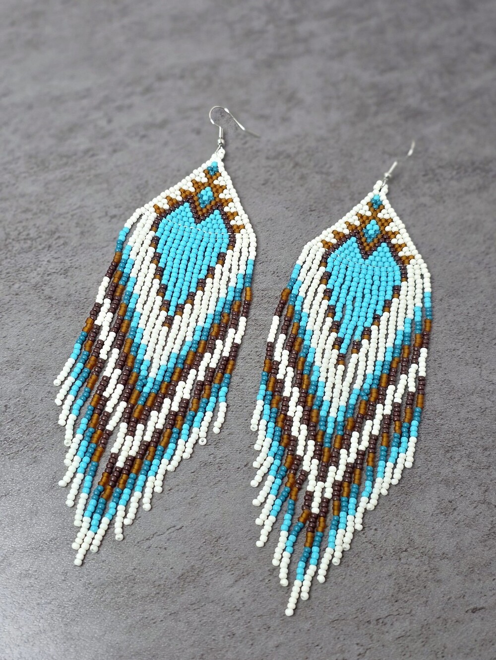 Gaia Beaded Earrings Boho Fringe Southwestern Handmade Jewelry Blue - Picture 3 of 3
